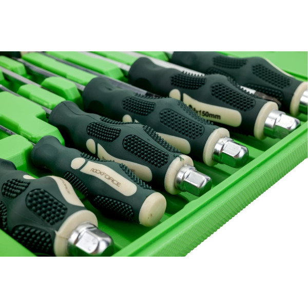 Набір викруток силових ударних магнітних 12 предметів (SL: 6.5х38,3х75,5.5х75,6.5х100,8.0х150,10х200мм PH: 2х38,0х75, 1х75, 2х100, 3х150, 4х200мм), в кейсі ROCKFORCE RF-21310