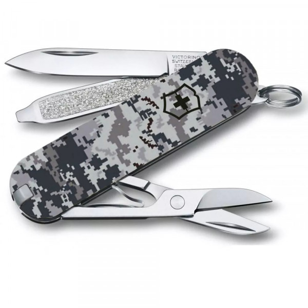 Ніж брелок Victorinox 58мм CLASSIC SD ARMY 2 шари 7 функцій Піксель синій (0.6223.3_W3942pw)