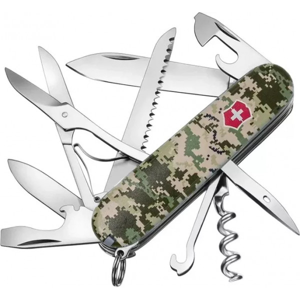 Багатофункціональний складаний ніж 91 мм Victorinox Huntsman Army 4 шари, 15 функцій  Піксель з червоним лого (1.3713.3.W3941p)