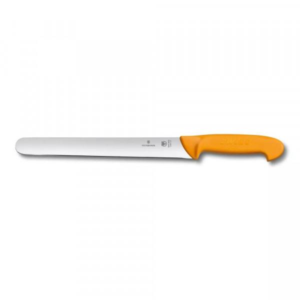 Ніж кухонний для нарізання 30 см Victorinox SWIBO Slicing гладке пряме лезо із закругленим вістрям Жовтогарячий (5.8441.30)