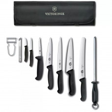 Набір кухонний 10 предметів у м'якому органайзері Victorinox CHEF'S SETS Chef's Knife Roll Starter Set Чорний (5.4964.1)