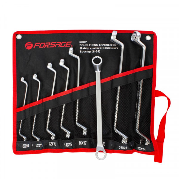 Набір ключів відкинутих накидних на 75гр.,8пр.(8х10,10х11,12х13,14х15,16х17,18х19,21х23,22х24мм),на