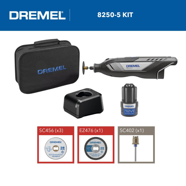 Акумуляторний мультиінструмент Dremel 8250-5 з акб 12V 2.0 Ah, з/п GAL 12V-20 і аксесуарами, в сумці F0138250JA