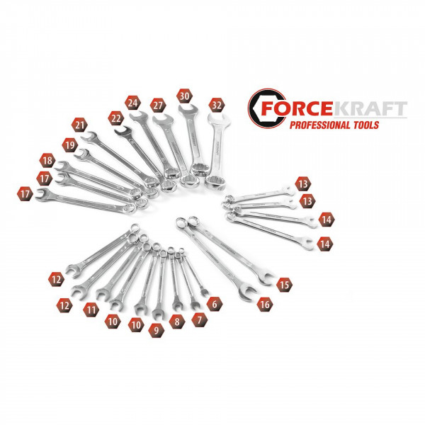Набір ключів комбінованих 25пр. (6-19, 21, 22, 24, 27, 30, 32мм) в пластиковому утримувачі