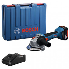 Акумуляторна кутова шліфмашина Bosch Professional GWS 18V-8 з акб GBA 18V 4 Ah та з/п GAL 18V-40, в кейсі 06019N9021