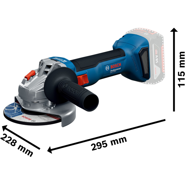 Акумуляторна безщіткова кутова шліфувальна машина Bosch GWS 18V-8 (06019N9021) валіза (Standard - 1 аку 4Ah та ЗП)