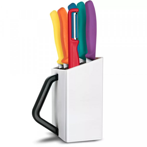 Набір кухонний 5 ножів, овочечистка з підставкою Victorinox  SWISS CLASSIC Cutlery Block різнокольорові, пластик білий (6.7126.6C1)