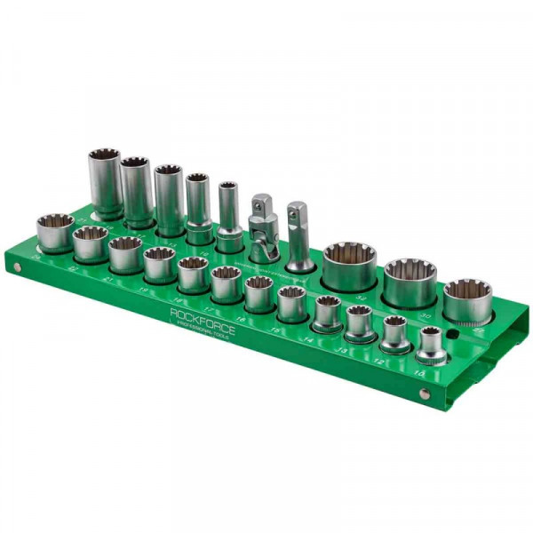 Набір універсальних (Spline) торцевих головок 1/2'', 22 предмети ROCKFORCE RF-50221(Q)(6)