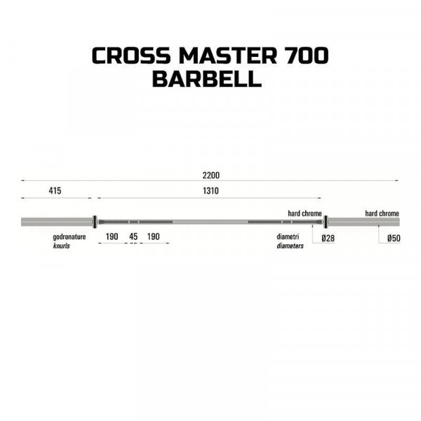 Гриф для штанги Toorx Max 700 Kg Cross Master 220 см 50 мм (BO-700) 932180