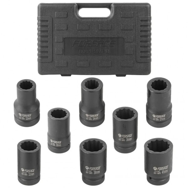 Набір головок ударних глибоких 8пр. 1" 12-гранна (22-41мм) Forsage F-8081-9MPB