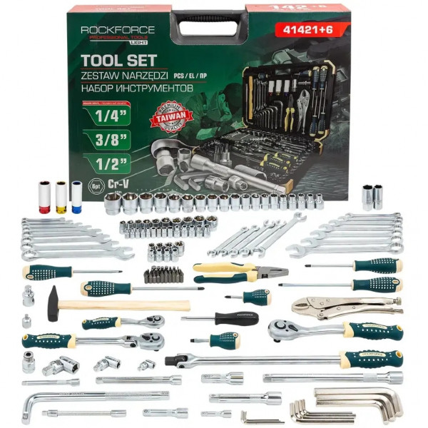 Набір інструментів 142+6 предмета 1/2", 3/8", 1/4" Rockforce RF-41421+6