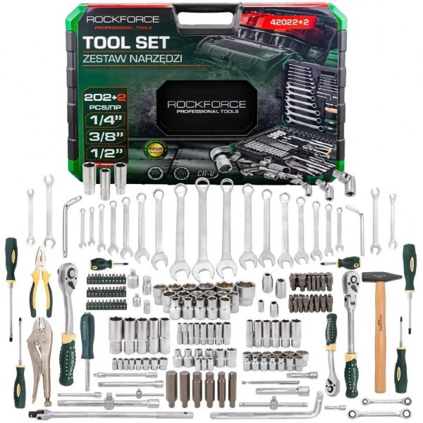 Набір інструментів 202+2пр. 1/4", 3/8", 1/2" (6гр., 12гр.) Rockforce RF-42022+2 Набір інструментів 202+2пр. 1/4", 3/8", 1/2" (6гр., 12гр.) Rockforce RF-42022+2