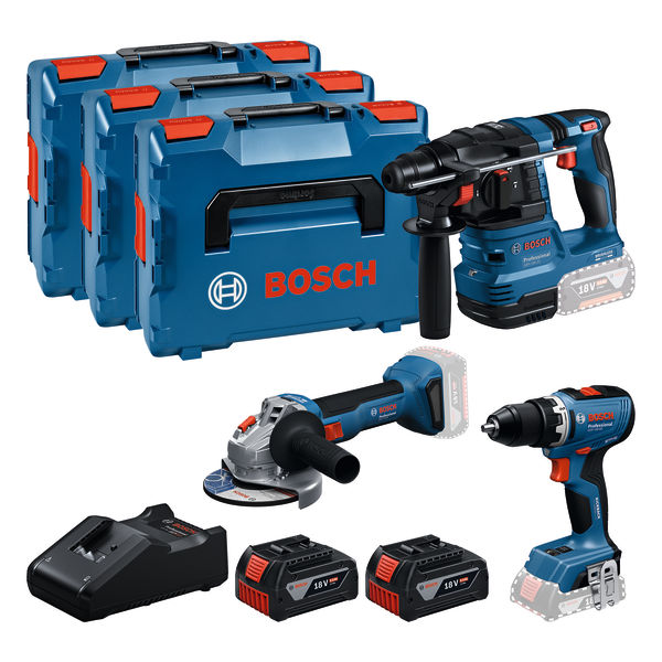 PRO набір з 3 інструментів BOSCH 18V: GSR + GBH + GWS + 2x GBA 5.0 Ah + GAL 18V-40(0615A5009G)