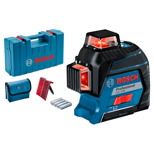 Лінійний лазерний нівелір Bosch Professional GLL 3-80 в кейсі з мішенню та чохлом 0601063S00