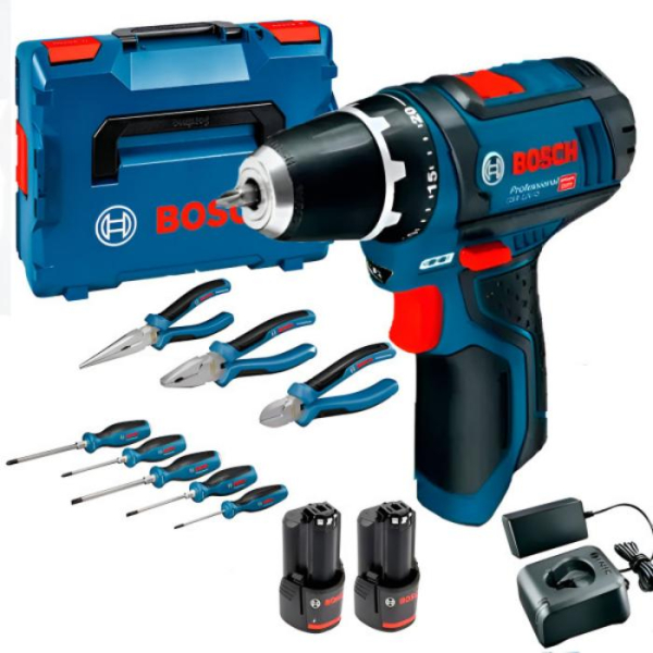Акумуляторний дриль-шуруповерт GSR 12V-15 Bosch Professional, 2 акб, з/п, набір інструментів в кейсі 060186810R