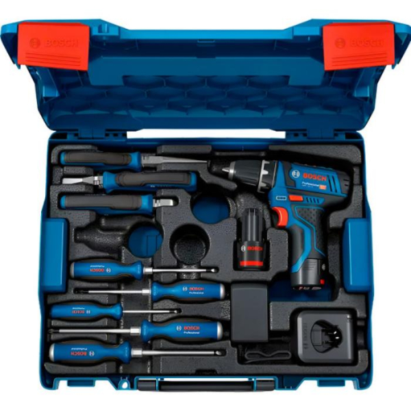 Акумуляторний дриль-шуруповерт GSR 12V-15 Bosch Professional, 2 акб, з/п, набір інструментів в кейсі 060186810R