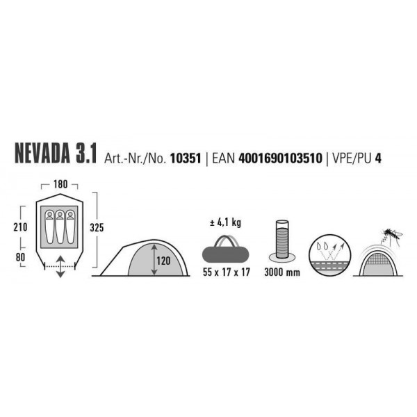Намет тримісний High Peak Nevada 3.1 Deep Forest (10351) 930590