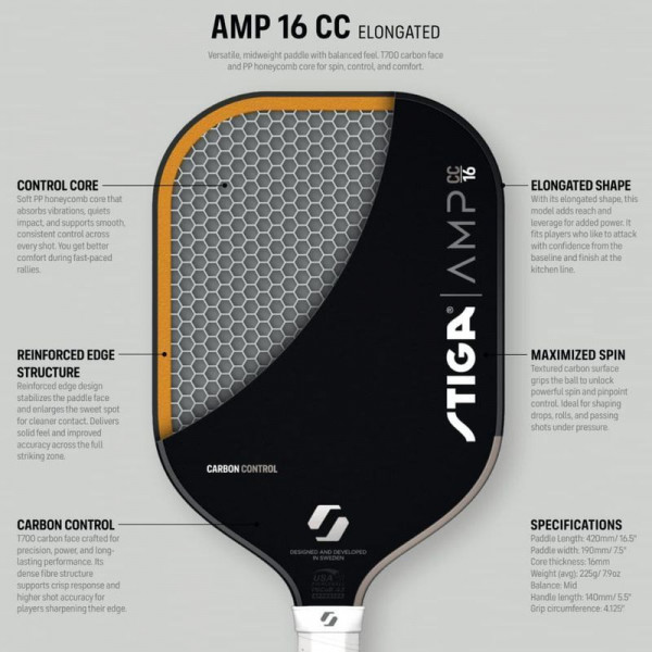 Ракетка для піклболу Stiga AMP CC 16 Elongated (3202-0318-04) 932362