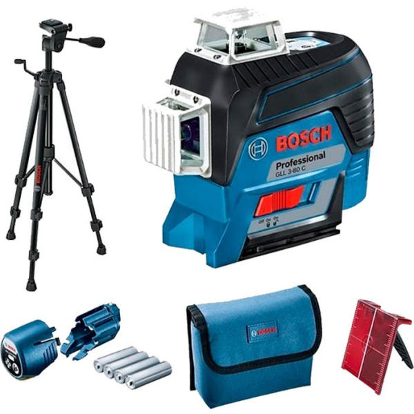 Лінійний лазерний нівелір Bosch Professional GLL 3-80 C с штативом BT 150, чехлом