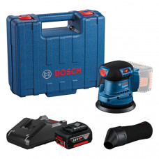 Ексцентрикова шліфмашина акумуляторна Bosch Professional GEX 185-LI в кейсі з акб GBA 18V 4.0Ah і з/п GAL 18V-40 06013A5021