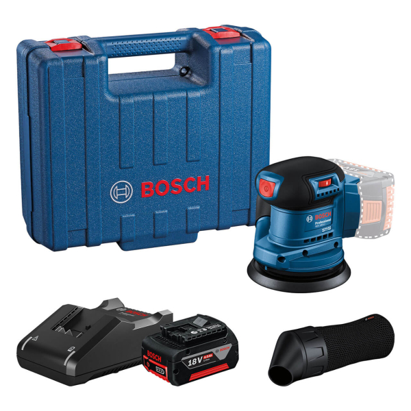 Ексцентрикова шліфмашина акумуляторна Bosch Professional GEX 185-LI в кейсі з акб GBA 18V 4.0Ah і з/п GAL 18V-40 06013A5021