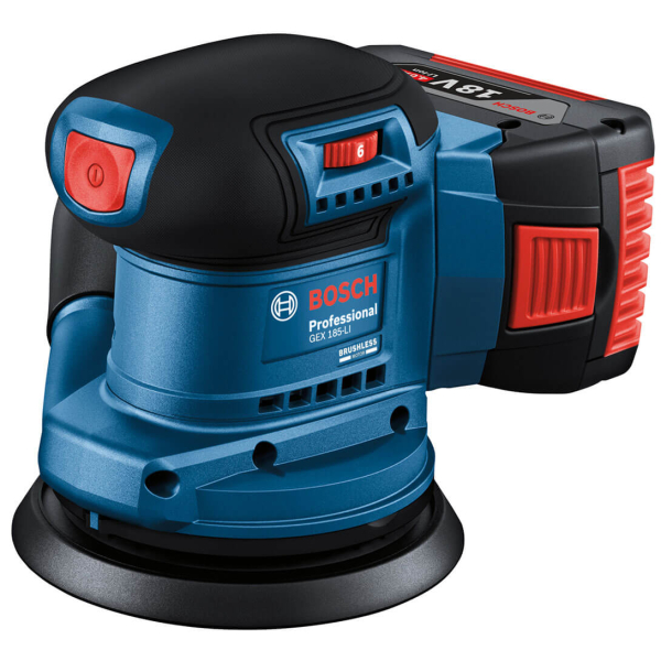 Ексцентрикова шліфмашина акумуляторна Bosch Professional GEX 185-LI в кейсі з акб GBA 18V 4.0Ah і з/п GAL 18V-40 06013A5021