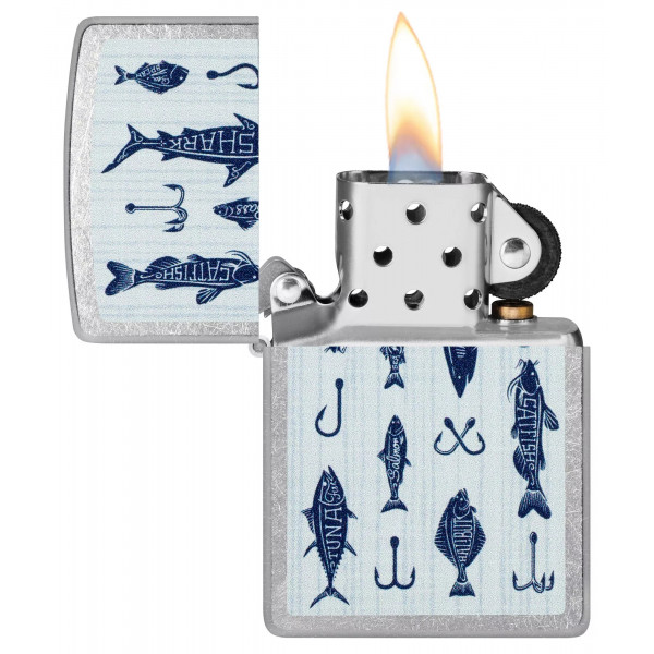 Запальничка бензинова ZIPPO Street Chrome Fishing Lures Design Сріблястий, синій (46719)