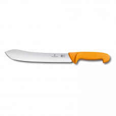 Ніж кухонний м’ясника 25 см Victorinox SWIBO Butcher гладке пряме лезо з розширеним вістрям Жовтогарячий (5.8436.25)