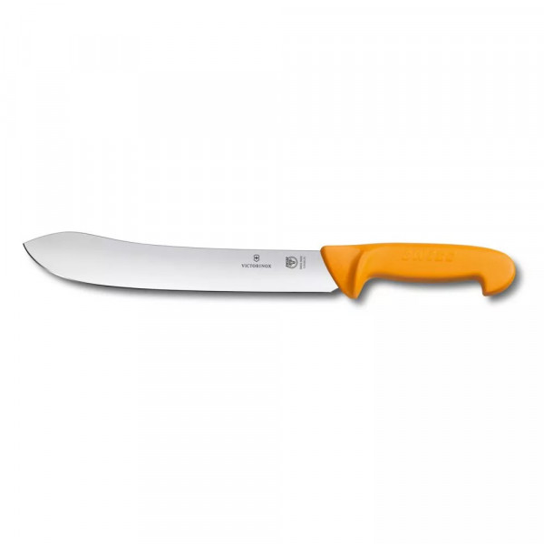 Ніж кухонний м’ясника 25 см Victorinox SWIBO Butcher гладке пряме лезо з розширеним вістрям Жовтогарячий (5.8436.25)