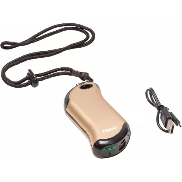 Грілка для рук USB до 9 годин+ Power Bank 5200 mAh ZIPPO Heatbank, індикатор заряду та нагріву,  Золотистий, картонна упаковка (2007399)