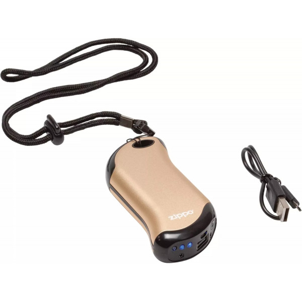 Грілка для рук USB до 9 годин+ Power Bank 5200 mAh ZIPPO Heatbank, індикатор заряду та нагріву,  Золотистий, картонна упаковка (2007399)