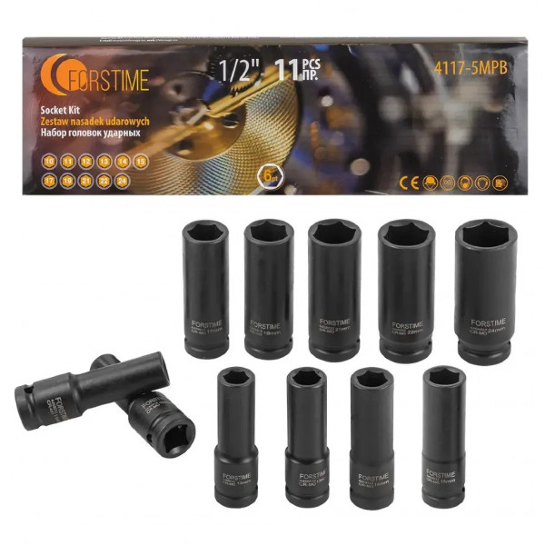 Набір головок ударних 11пр. 1/2" 6-гранна (10-24мм) FORSTIME FT-4117-5MPB