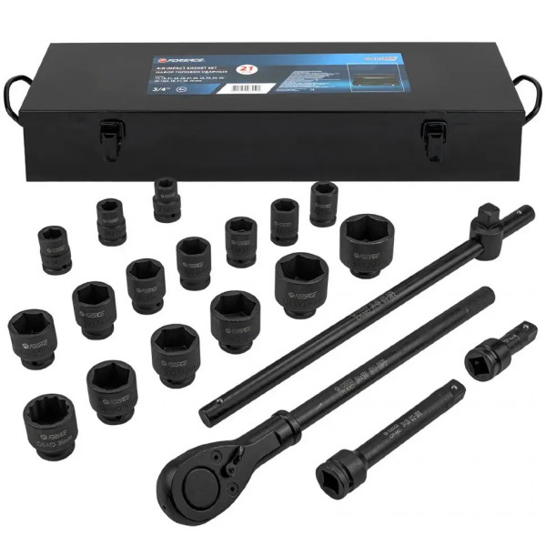 Набір ударних інструментів 3/4", 6гр, 21пр (17 ,19 ,21, 22, 24, 27, 30, 32, 34, 35, 36, 36-12 гр, 38, 41, 46, 50 мм) Forsage Profi F-6213-5MPB