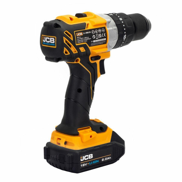 Безщіткова ударна дриль-шуруповерт (JCB-BLCD-BE) 18V, max 65Nm в комплекті із зарядним пристроєм (JCB-18VFC-E) 2.4A та батареєю акумуляторною (JCB-20LI-E) 2.0AH JCB-18BLCD-