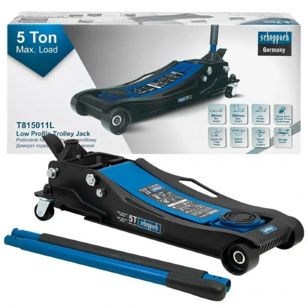 Домкрат 5т підкатний (96-595мм) з педаллю Scheppach SCH-T815011L