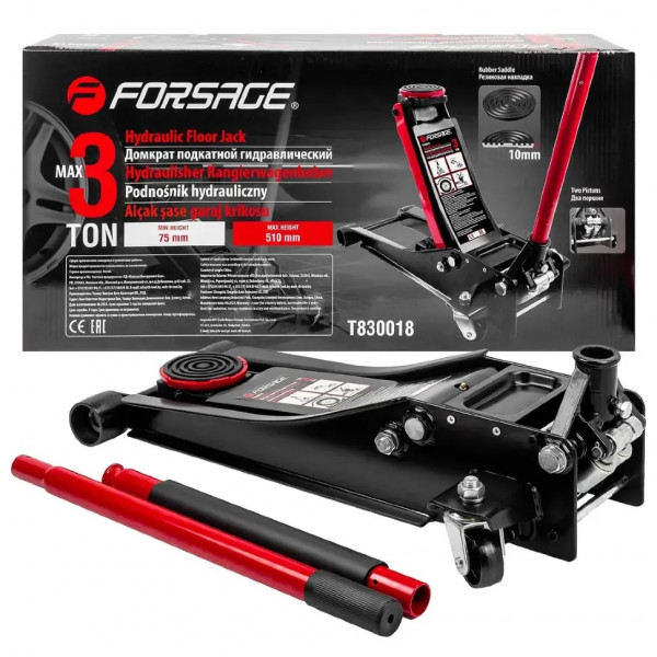Домкрат 3т (75-510мм) підкатний двоштоковий низькопрофільний з накладкою F-T830018(New)(27,90)