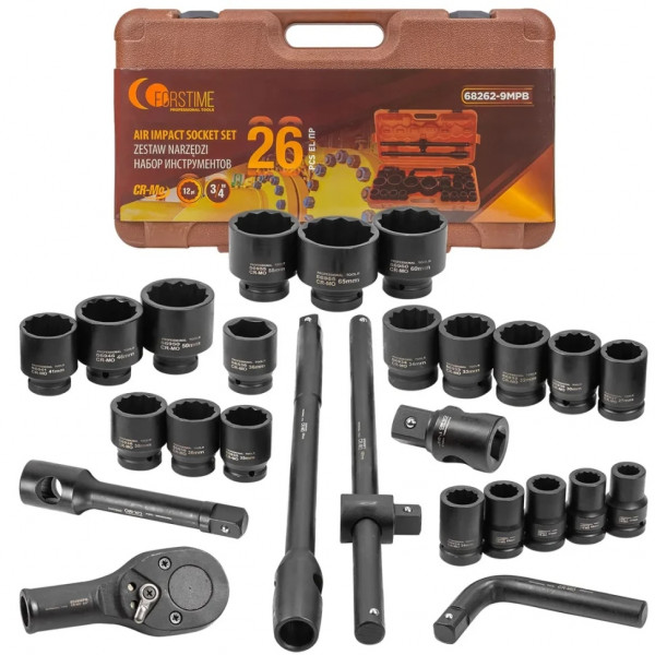 Набір ударних інструментів 26пр. 3/4" 1" (12гр.) (17-65мм) Forstime FT-68262-9MPB