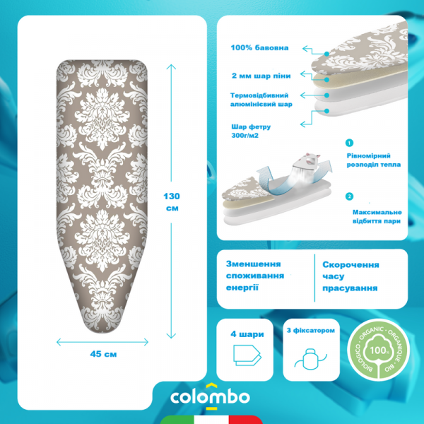 Чохол для прасувальної дошки Colombo Thermoreflectant 150 x 55 см (COP630) (931883)