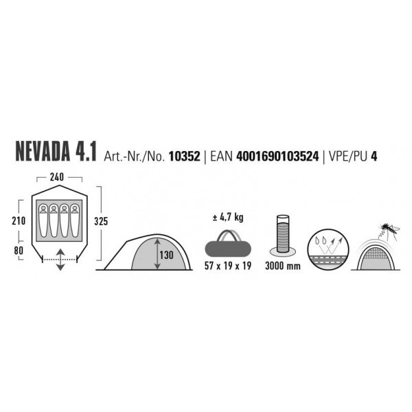 Намет чотиримісний High Peak Nevada 4.1 Deep Forest (10352) (930591)