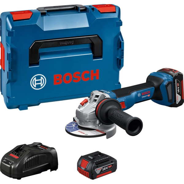 Акумуляторна безщіткова кутова шліфувальна машина Bosch GWS 18V-11S (06019N4002) (2 аку 5Ah та ЗП в L-Boxx)