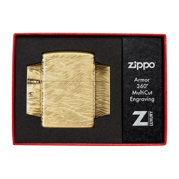 Запальничка армована бензинова ZIPPO Armor® 360° MultiCut Tumbled Brass Luxury Waves, золотиста (46273) Запальничка армована бензинова ZIPPO Armor® 360° MultiCut Tumbled Brass Luxury Waves, золотиста (46273)