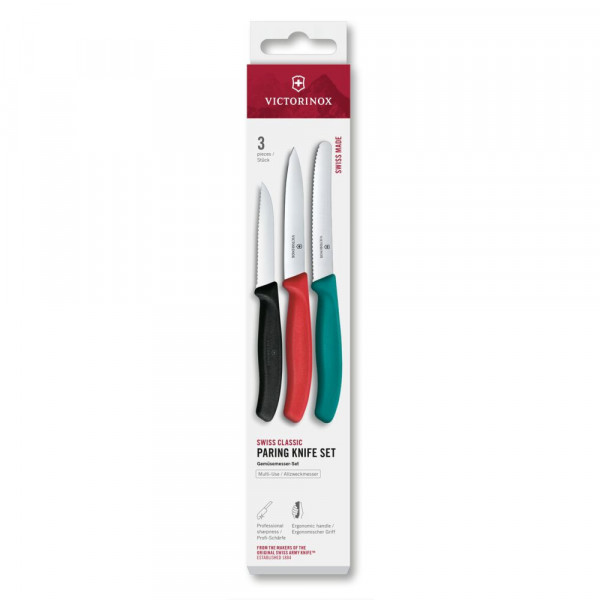 Набір ножів для чищення овочів Victorinox Swiss Classic 3 ножа чорн/черв/зел 6.7116.34C1