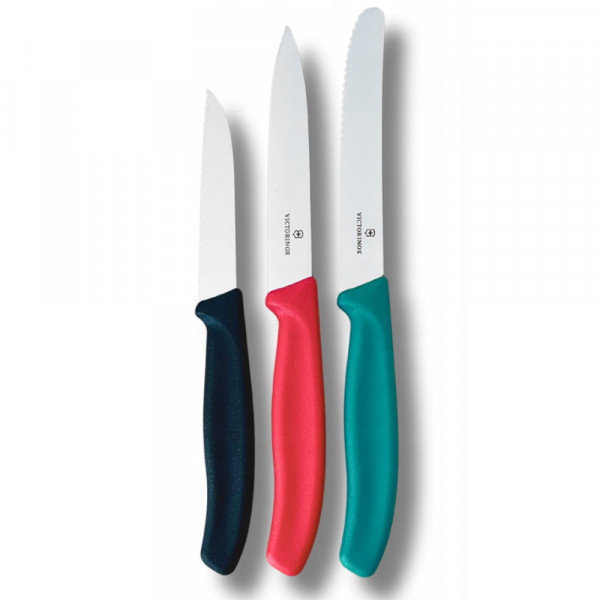 Набір ножів для чищення овочів Victorinox Swiss Classic 3 ножа чорн/черв/зел 6.7116.34C1
