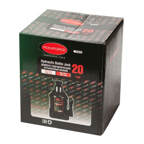 Домкрат пляшковий 20т (h min 190мм, h max 335мм, хід штока 145мм) низькопрофільний + дод. ремком Домкрат пляшковий 20т (h min 190мм, h max 335мм, хід штока 145мм) низькопрофільний + дод. ремком
