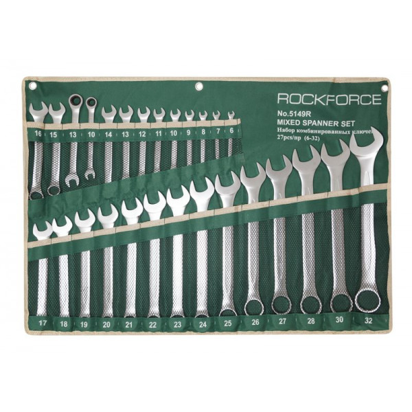 Набір ключів комбінованих 27пр. (6-28, 30, 32мм+ тріскачка:10,13мм) на полотні