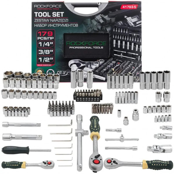 Набір інструментів 179 предметів, 1/4", 3/8", 1/2" Rockforce RF-41793-5