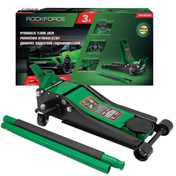 Домкрат підкатний 3т (75-465мм) двопоршневий з педаллю Rockforce RF-T820033X