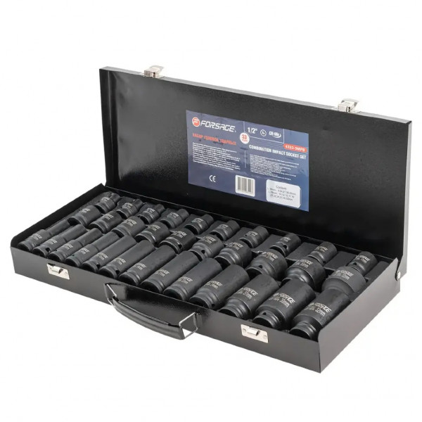 Набір ударних головок 33пр. 1/2'' 6-гранні (8-32мм) Forsage F-4333-5MPB