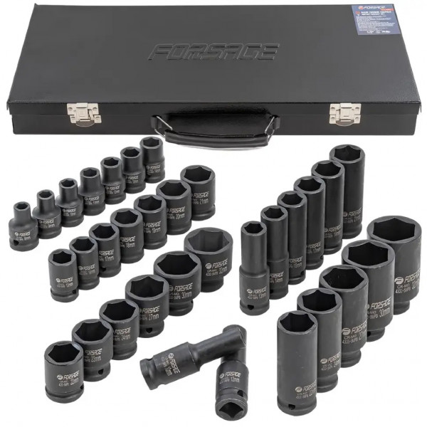 Набір ударних головок 33пр. 1/2'' 6-гранні (8-32мм) Forsage F-4333-5MPB