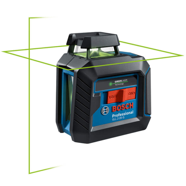 Лазерний нівелір Bosch Professional GLL 2-20 G із тримачем, стельовим кріпленням і 4 батарейками